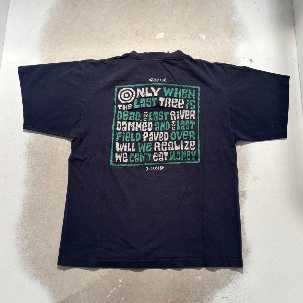 Vintage Alore 2005 Environmental Graphic T-Shirt Navy Blue Distressed Mens M USA
